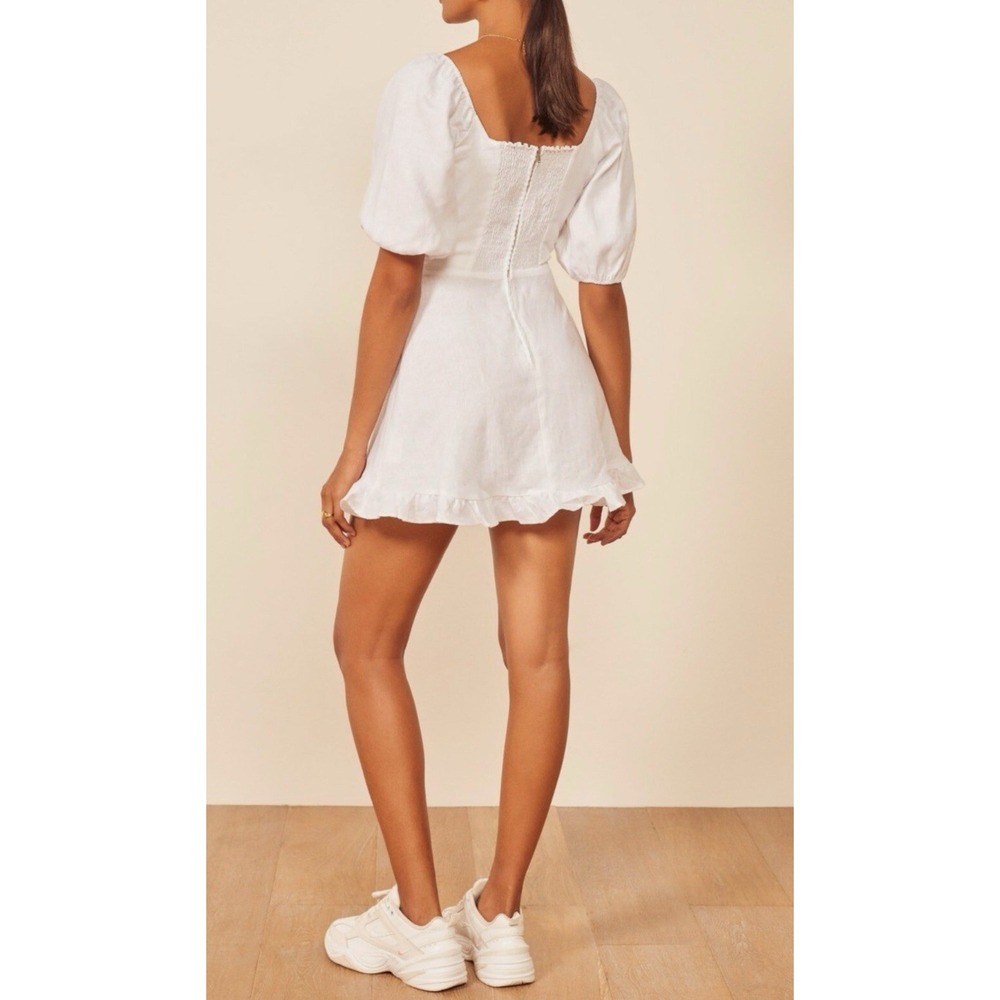 Reformation Puff Sleeve Linen Mini Dress White Womens Size 0 - Picture 4 of 10
